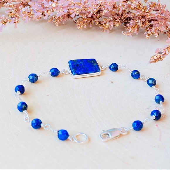 Lapis Lazuli Gemstone Sterling Silver Bracelet - Picture 6 of 7